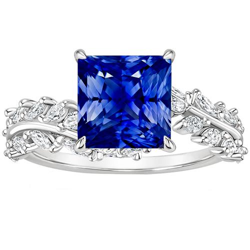 Gold Solitaire Princess Blue Saphir mit Marquise-Akzenten 4 Karat - harrychadent.ch