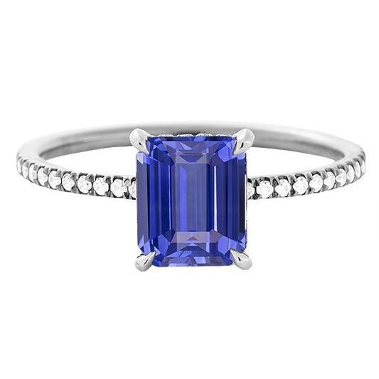 Gold-Solitär-Smaragd-Saphir-Ring mit Akzenten Diamanten 3,50 Karat - harrychadent.ch