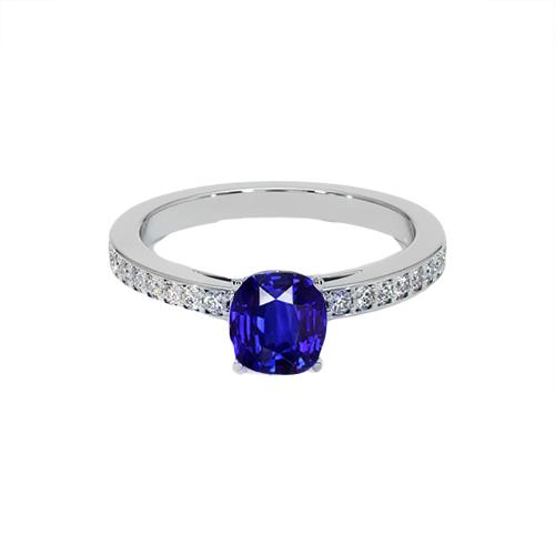 Gold-Solitärring mit blauem Saphir und runden Diamantakzenten 6 Karat - harrychadent.ch