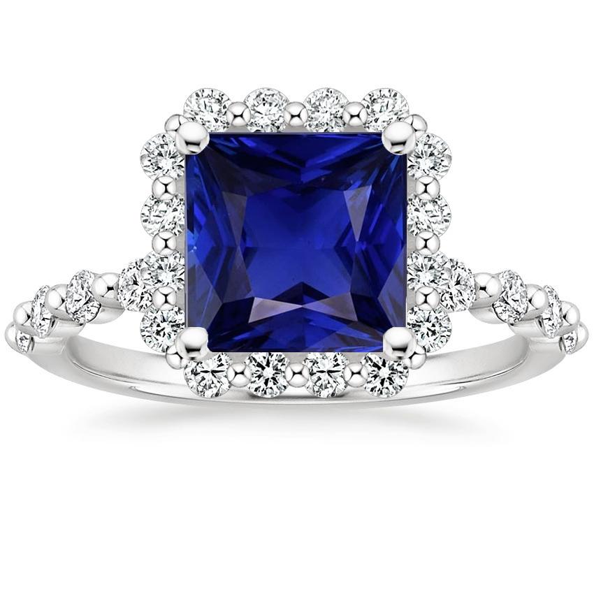 Goldener Diamantring Halo Flower Style Princess Blue Saphir 6,25 Karat - harrychadent.ch