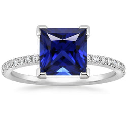 Goldener Diamantring Princess Cut Blauer Saphir Mit Akzenten 5,50 Karat