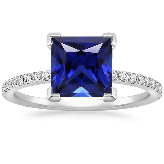 Goldener Diamantring Princess Cut Blauer Saphir Mit Akzenten 5,50 Karat - harrychadent.ch