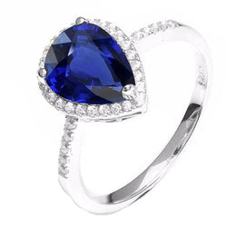 Goldener Halo Ring Birne Ceylon Saphir & Pave Diamanten 3,75 Karat