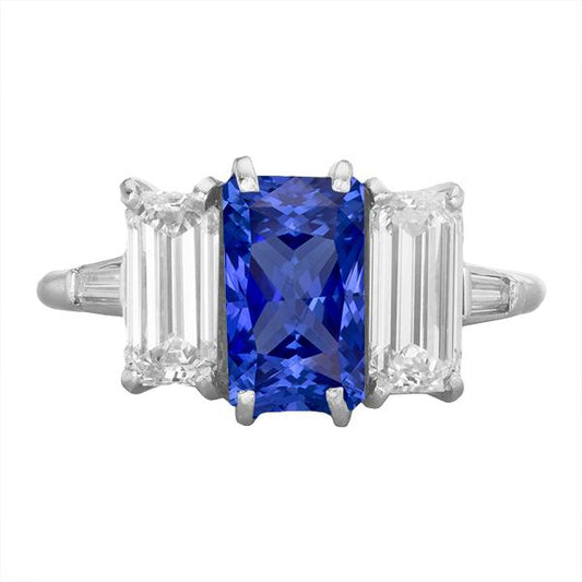 Goldener Jubiläums-Saphirring 3,75 Karat Smaragd & Baguette-Diamanten - harrychadent.ch