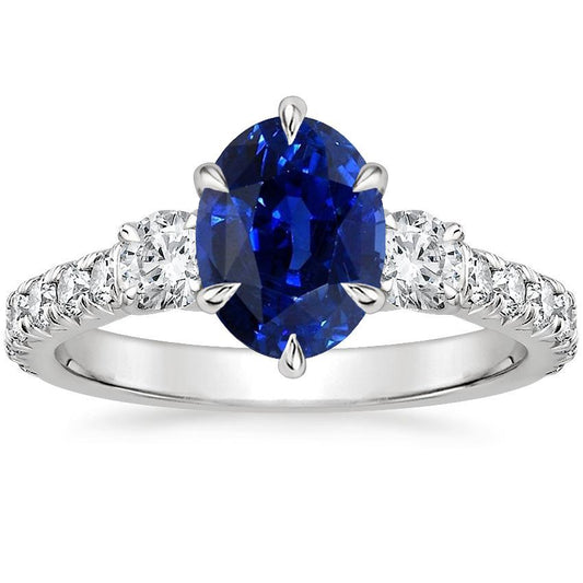 Goldener Jubiläums-Solitär-Blauer Saphir-Ring mit Akzenten 4,50 Karat - harrychadent.ch