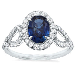 Großer Ceylon Saphir mit Diamanten Ehering 5 Karat Weißgold 14K