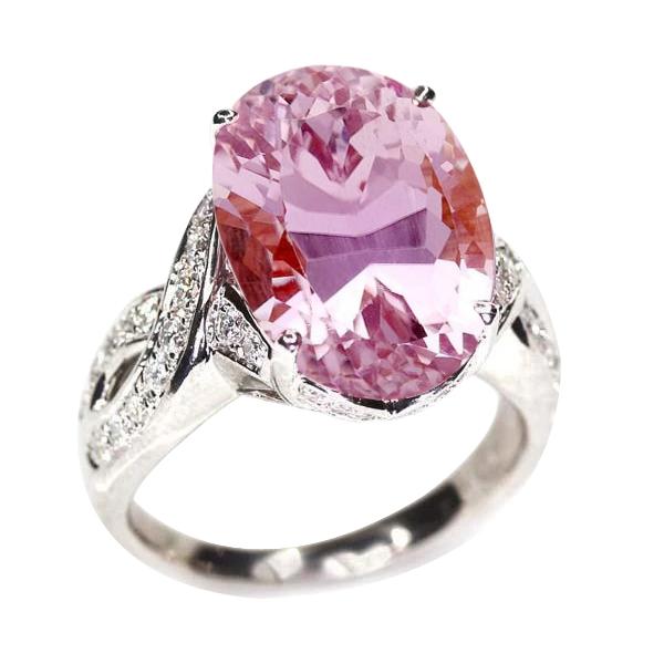 Großer Kunzit mit kleinen Diamanten 29,85 Karat Ehering Weißgold - harrychadent.ch