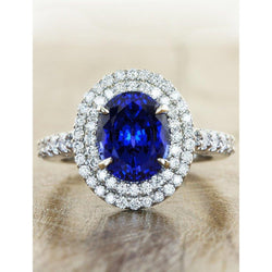 Großer ovaler Sri Lanka blauer Saphir-Diamant-Ring 4,55 ct Weißgold 14K