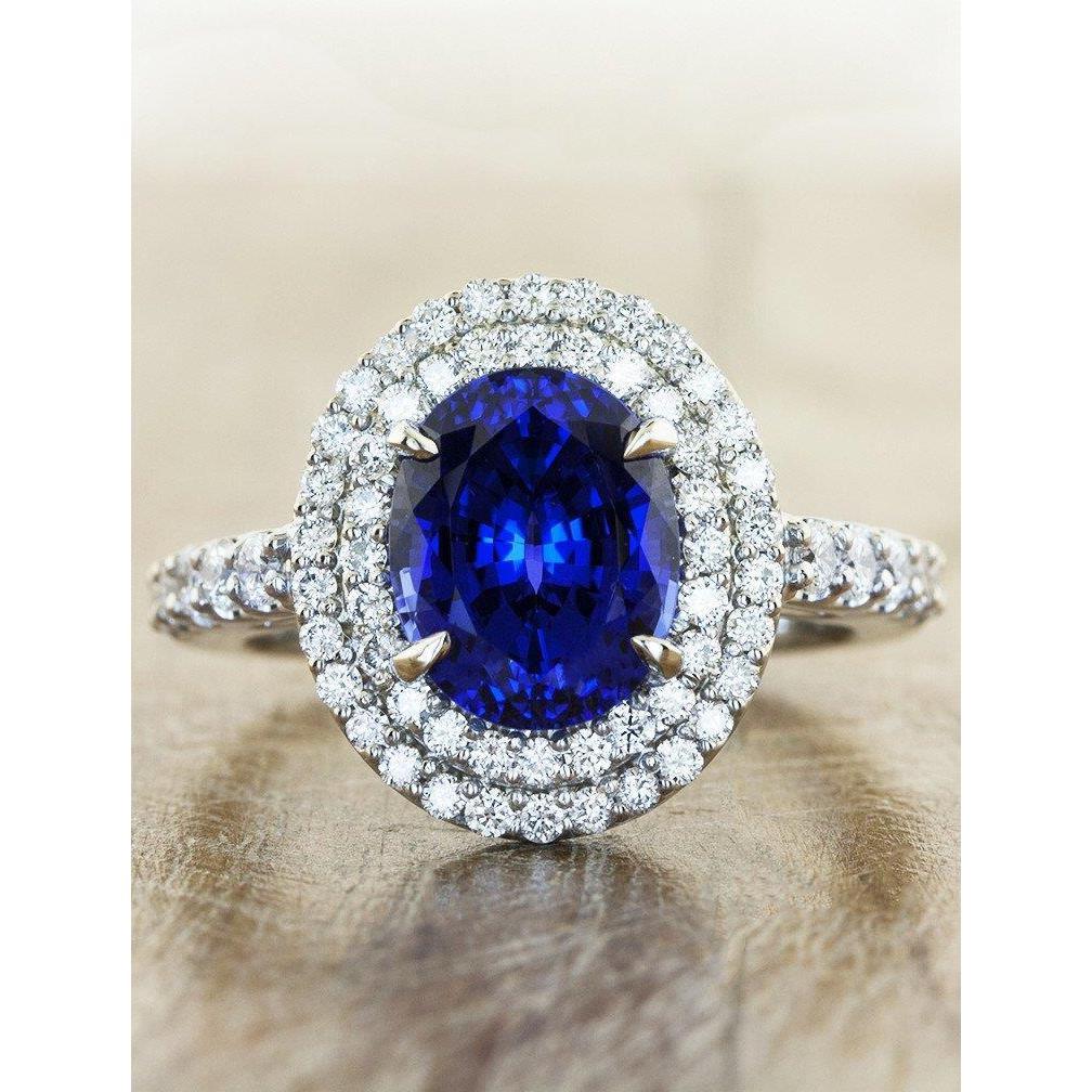 Großer ovaler Sri Lanka blauer Saphir-Diamant-Ring 4,55 ct Weißgold 14K - harrychadent.ch