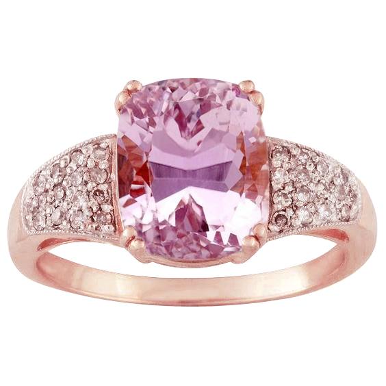 Großer rosafarbener Kunzit mit kleinen Diamanten 18,85 ct Ring Gelbgold 14K - harrychadent.ch