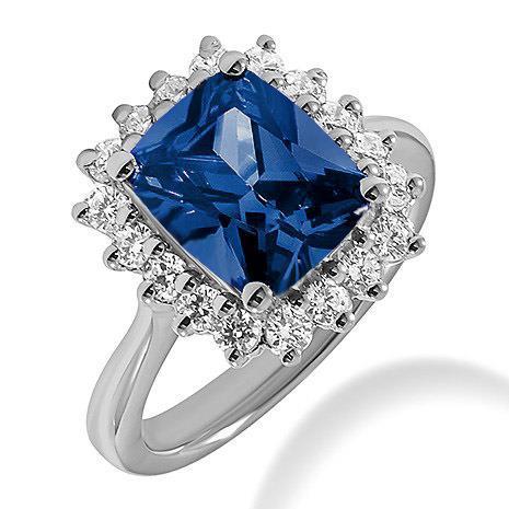 Großes Kissen Ceylon Saphir und runde Diamanten 4 Karat Ring Weißgold - harrychadent.ch