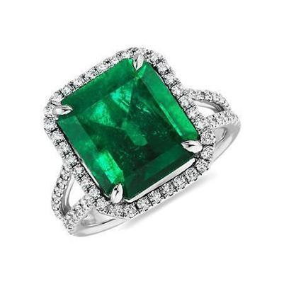 Grüner Smaragd-Diamant-Edelstein-Verlobungsring 10.50 Karat WG 14K