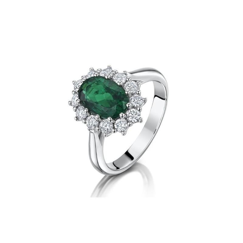 Grüner Smaragd mit Diamanten Verlobungsring 3,50 Karat Weißgold 14K