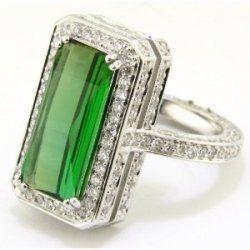 Grüner Turmalin und Diamanten 15.75 ct Jubiläumsring Weißgold 14K