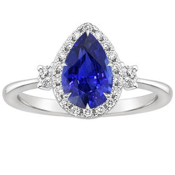 Halo 3 Stone Ring Birne Ceylon Saphir & Diamanten 5 Karat