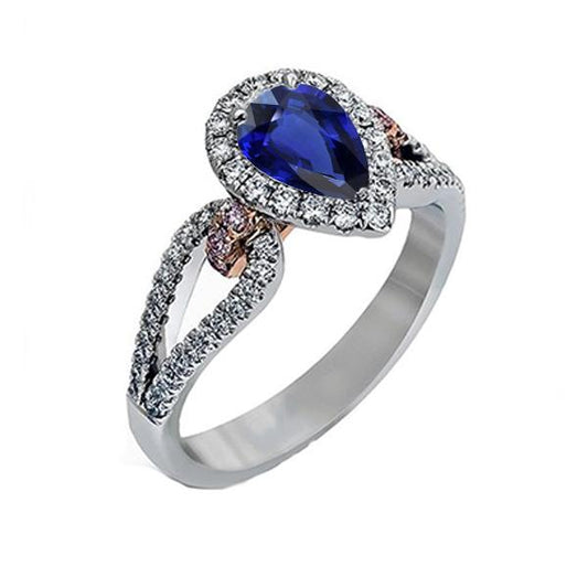 Halo Birne Ceylon Saphir Ring 2,50 Karat Diamant Damenschmuck - harrychadent.ch