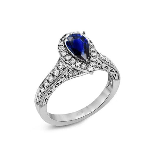 Halo Birnenschliff Ceylon Saphir Ring Antiker Stil Diamanten 2,50 Karat - harrychadent.ch