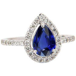 Halo Blue Saphir Diamant-Verlobungsring Birnenschliff 3.50 Karat
