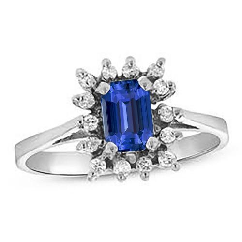 Halo Blue Saphir Ehering Smaragd 2.50 Karat Blumenstil - harrychadent.ch