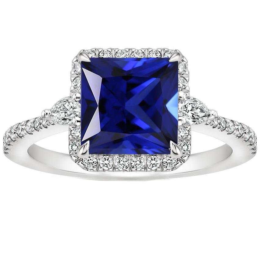 Halo Blue Saphir Ring 6 Karat Princess Cut mit Diamantakzenten - harrychadent.ch