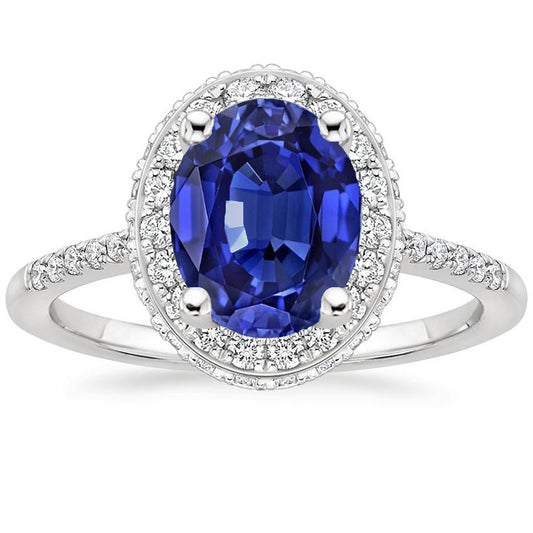 Halo Blue Saphir Ring Oval Cut & Pave Set Diamanten 3,75 Karat - harrychadent.ch