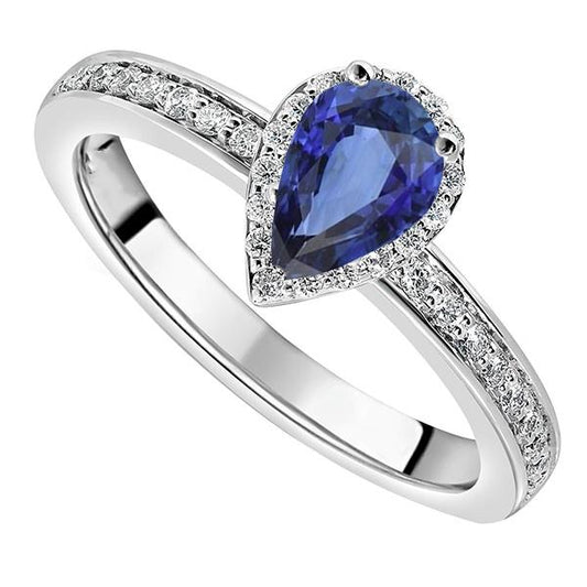 Halo Blue Saphir Ring Weißgold 14K & Diamanten 4 Karat - harrychadent.ch