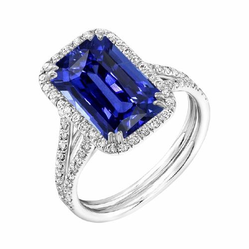 Halo Blue Saphir Verlobungsring Set 4,50 Karat mit Diamantband - harrychadent.ch