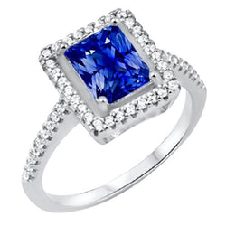 Halo Blue Saphir Verlobungsring Strahlend & Diamanten 3,50 Karat