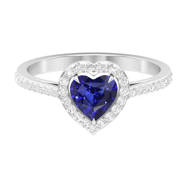 Halo Blue Sapphire Heart Ring & Pave Set Diamanten 2,50 Karat - harrychadent.ch