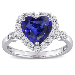 Halo Blue Sapphire Heart & Runden Diamant Ring 4,50 Karat 14K Gold