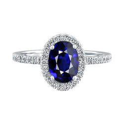 Halo Ceylon Saphir Oval Diamant Jubiläumsring 3.50 Karat