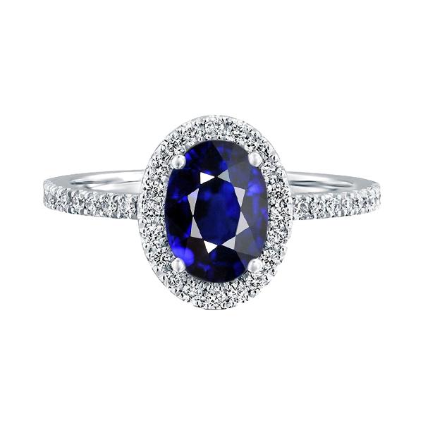 Halo Ceylon Saphir Oval Diamant Jubiläumsring 3.50 Karat - harrychadent.ch