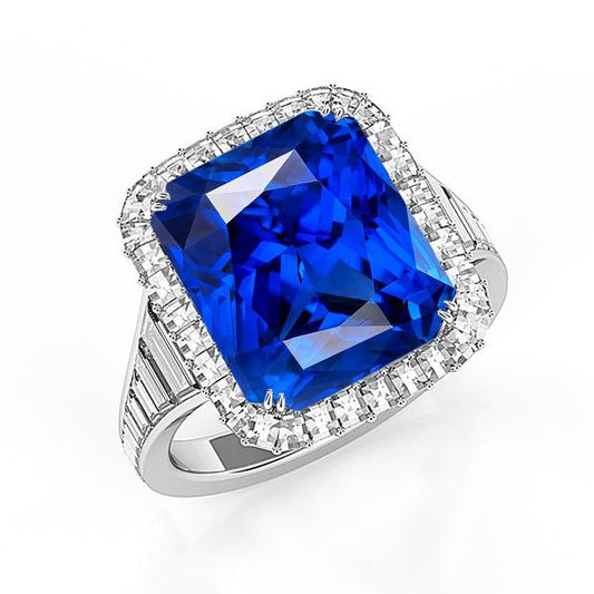 Halo Ceylon Saphir Radiant Shaped Ring 5 Karat Baguette Diamanten - harrychadent.ch