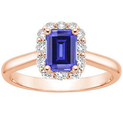 Halo Ceylon Saphir Smaragd & Diamant Ring für Damen aus Roségold 4 Karat