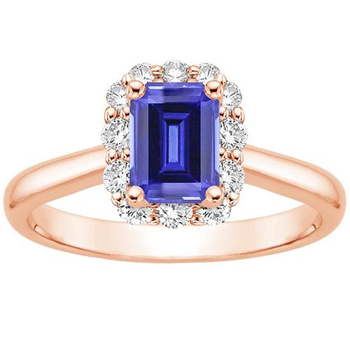 Halo Ceylon Saphir Smaragd & Diamant Ring für Damen aus Roségold 4 Karat - harrychadent.ch