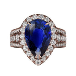 Halo Ceylon Saphir-Verlobungsring aus Roségold mit Diamanten 6 Karat