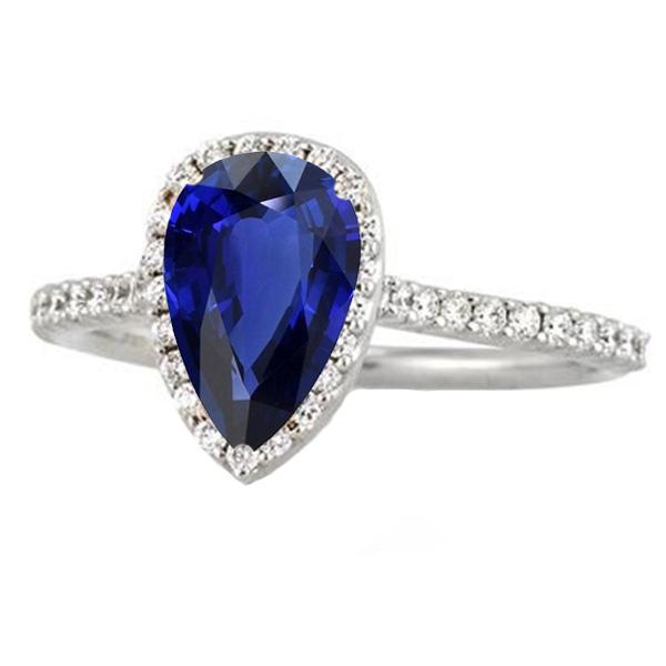 Halo Ceylon Saphirring aus Weißgold mit akzentuierten Diamanten 4 Karat - harrychadent.ch