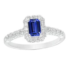 Halo Ceylon Saphirring Smaragdschliff & Diamanten 3,50 Karat