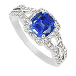 Halo Cushion Ceylon Saphir Ring 4 Karat Infinity Style Diamanten