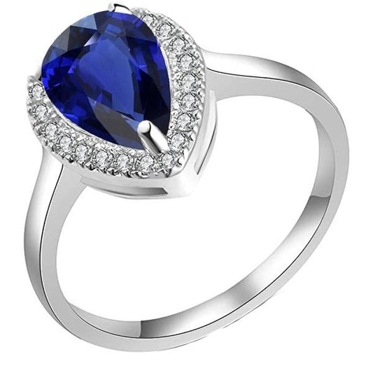 Halo Deep Blue Saphir Ring Weißgold & Diamanten 3,50 Karat - harrychadent.ch