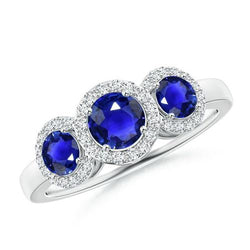 Halo Diamant 3 Stone Style Ceylon Saphir Ring 4,50 Karat Weißgold