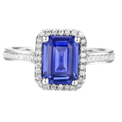 Halo Diamant Blauer Saphir Ehering Smaragdschliff 3,50 Karat Gold - harrychadent.ch