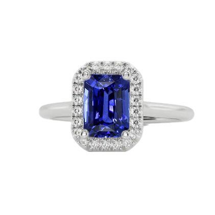 Halo Diamant Blauer Saphir Ring Radiant Cut 3 Karat Weißgold 14K - harrychadent.ch