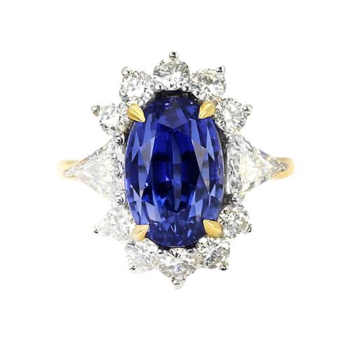 Halo Diamant Ceylon Saphir Ring 4,25 Karat Two Tone Sunburst Style - harrychadent.ch