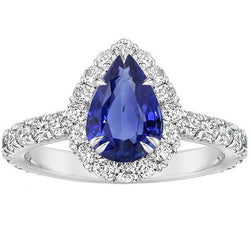 Halo Diamant Edelstein Ring Birne Ceylon Saphir Klaue Zinken Set 6 Karat