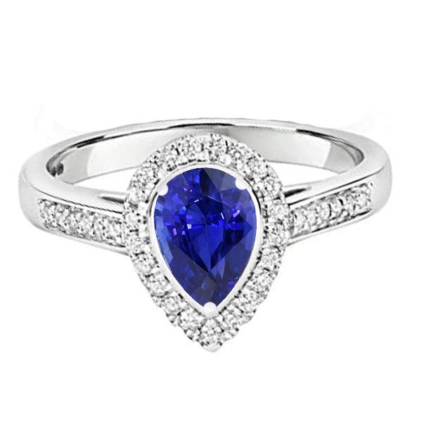 Halo Diamant Ehering Birnenschliff Ceylon Saphir Zentrum 3.50 Karat - harrychadent.ch