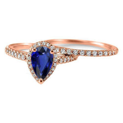 Halo Diamant Ehering Set Blauer Saphir & Diamanten 4,50 Karat