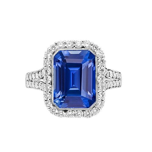 Halo Diamant Lünette Set Smaragdblauer Saphir Verlobungsring 4 Karat - harrychadent.ch