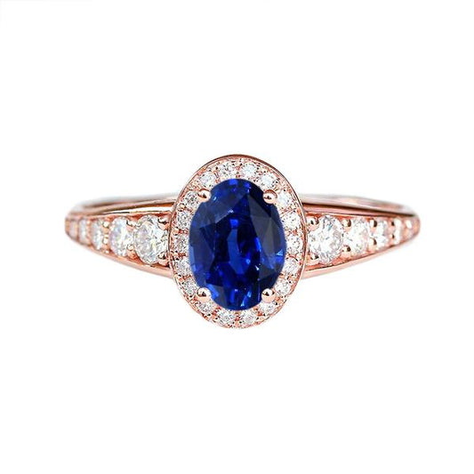 Halo Diamant Saphir Jubiläumsring Ovalschliff Sri Lanka 3,50 Karat - harrychadent.ch