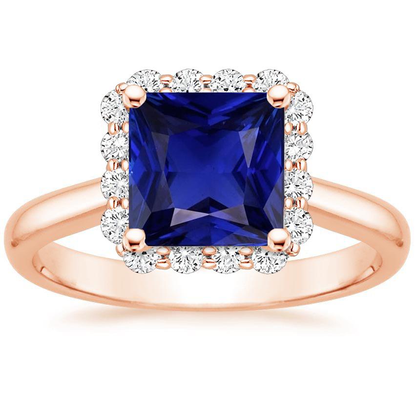 Halo-Diamant-Verlobungsring aus Roségold mit Ceylon-Saphir 6 Karat - harrychadent.ch